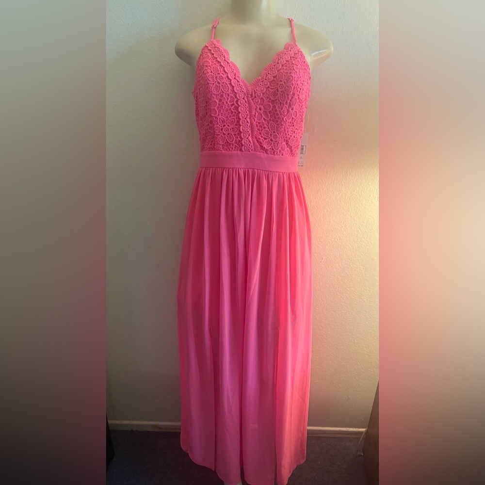 No Boundaries Vibrant Pink Lace Formal Dress